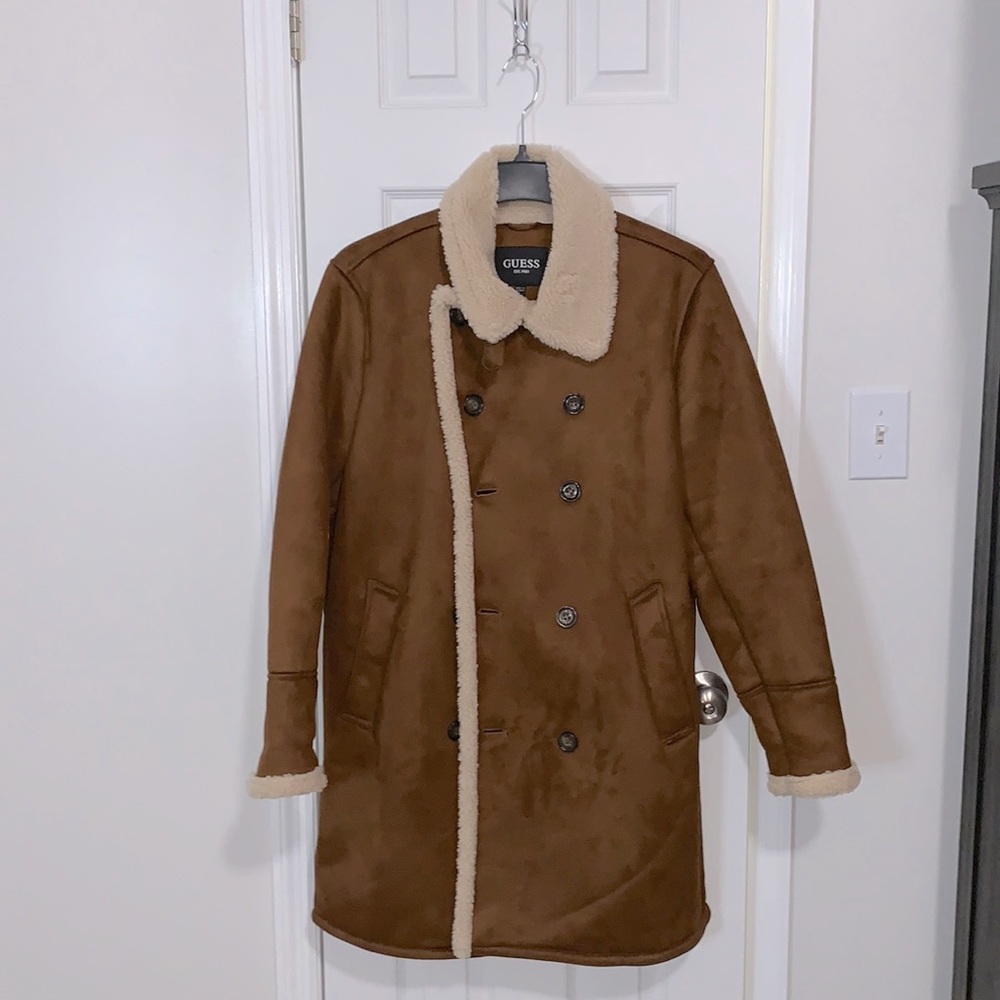 NWOT. Guess Suede Leather look with Faux Sherpa lining women size Large